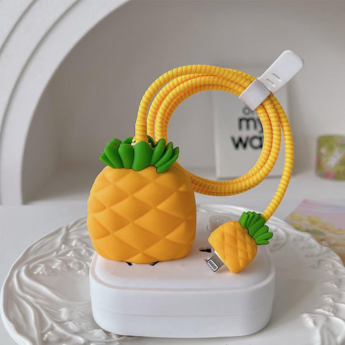 ZOSTLAND Yellow Fruit Pineapple 5 in 1 DIY 18W 20W Protector Data Cable USB Charger Line Earphone Wire Saver Organizer Compatible with iPhone 11 12 13 14 15 Pro Max (Pineapple)