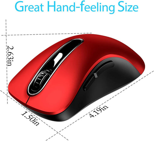 memzuoix 2.4G Wireless Mouse, 1200 DPI Optical Cordless Mouse with USB Receiver, Portable for Laptop, PC, MacBook, Red
