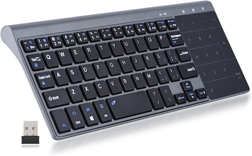 Yoidesu Keyboard with Touchpad, Mini QWERTY Ultra-Thin Keyboard with Receiver, 59 Silent Keys, 1200DPI for PC, Laptop,