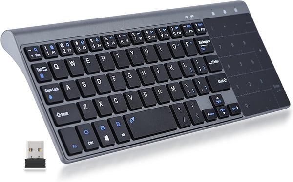 Yoidesu Keyboard with Touchpad, Mini QWERTY Ultra-Thin Keyboard with Receiver, 59 Silent Keys, 1200DPI for PC, Laptop,