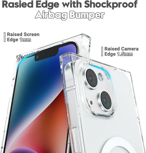 for iPhone 14 Plus Clear Case - Magnetic Square Rectangle Edge Compatible with Magsafe, Transparent TPU Silicone Rubber