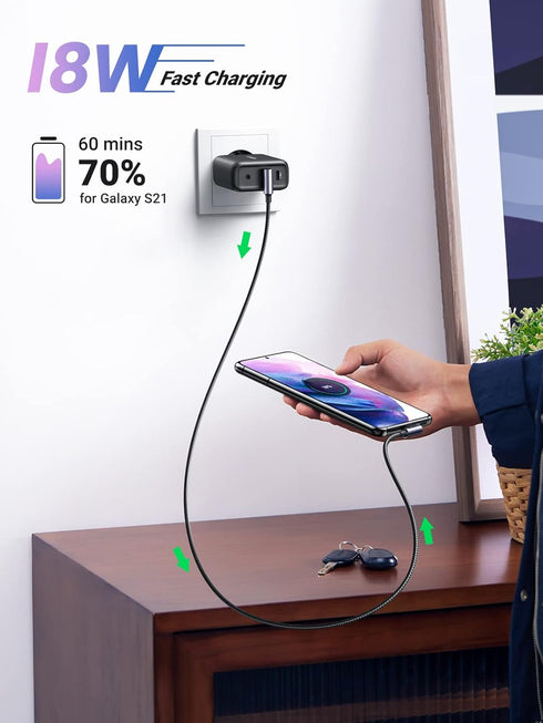 UGREEN USB to USB C Cable 90 Degree USB C Fast Charging Cord Compatible with iPhone 15/15 Plus/15 Pro/15 Pro Max/Samsung Galaxy S10/S10+/Pixel 7/6a/LG G8/G7/Pixel/Switch, etc. 10FT