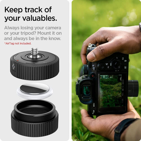Spigen Camera Adapter Mount for AirTag, Compatible with Nikon DSLR, Canon DSLR, GoPro Hero Series, DJI Pocket