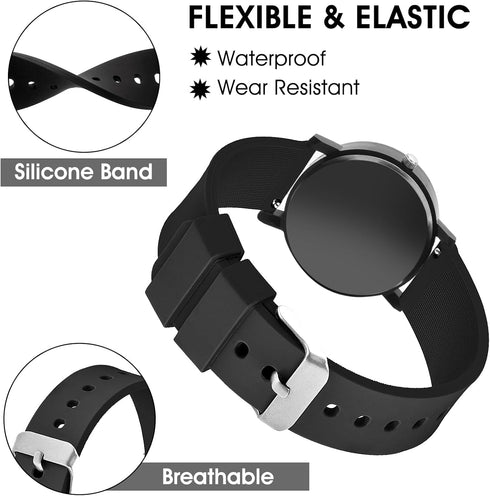 2 Pcs Quick-Release Silicone Watch Bands, Waterproof Soft Straps with Stainless Steel Buckle for Smart Watch