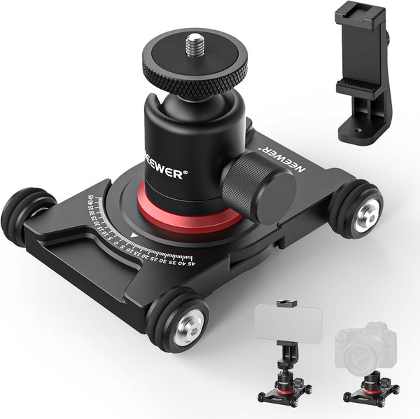 NEEWER Camera Slider Dolly with Ball Head & Phone Clamp, 4 Wheeled Tabletop Dolly for DSLR and Smartphones