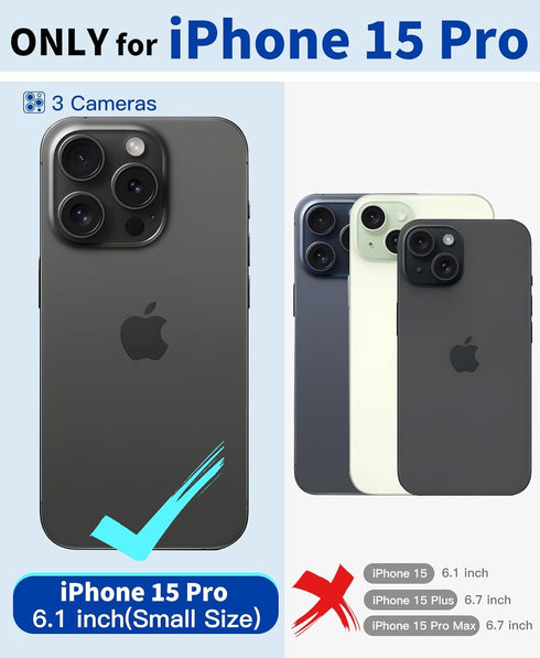 Beeasy Waterproof Case for iPhone 15 Pro, 360 Degree Outdoor Protective with Screen Protector, Black 6.1"