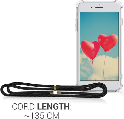 kwmobile Crossbody Case for Apple iPhone 7 Plus/iPhone 8 Plus - Clear TPU Cover with Lanyard Strap - Black/Transparent
