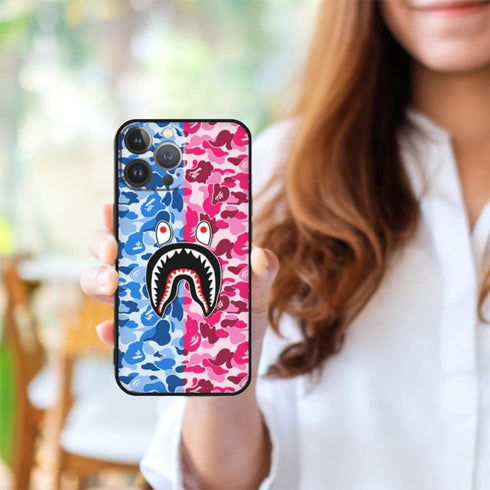 Shark Teeth Case for iPhone 13 Pro Max, Silicone Cute Soft Clear Camo Shark Face Full Body Protection, 6.7-Inch, Blue