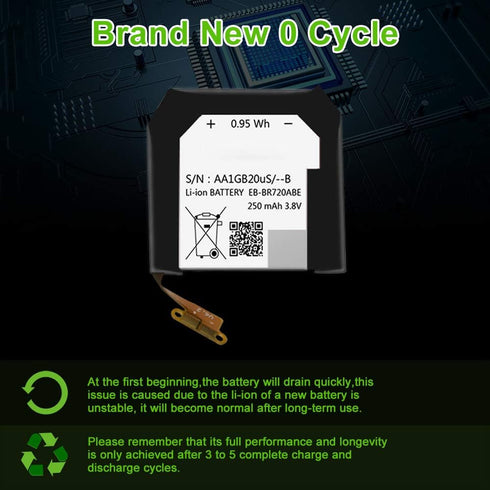 Samsung Gear S2 Classic SM-R732/Gear S2 SM-R720 Replacement Battery EB-BR720ABE with Adhesive Tool Repair Kit & Screws