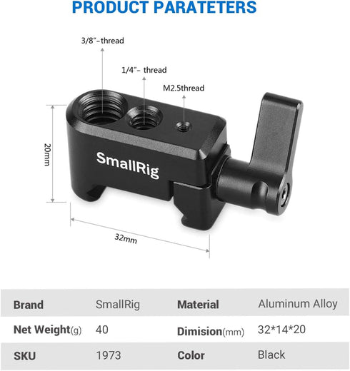 SmallRig Quick Release NATO Clamp, 1/4" 3/8" M2.5 Thread for Cold Shoe Monitor Support Camera Cage - 1973
