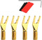 Speaker Spade Connectors, Dual Screw Locking Fork Spade Lugs with Heat Shrink Tubing, 4PCS