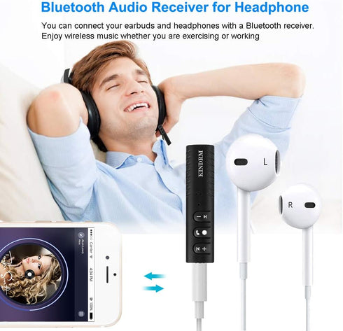 Upgraded Bluetooth Aux Adapter, KINDRM Bluetooth 5.0 Stereo Audio Receiver, Mini Portable 3.5mm Wireless Adapter