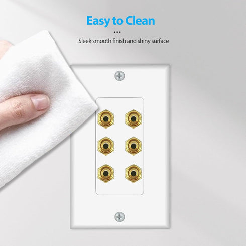 Banana Binding Post Two-Piece Coupler Inset Wall Plate for 4 Speakers, Standard Single Gang White
