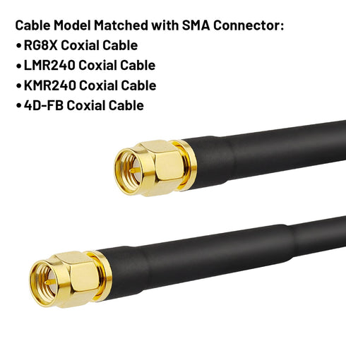 SMA Male Crimp Connector, Plug for RG8X, LMR240, KMR240, 4D-FB, CNT240, RG8 Mini Coax Cable, Pack of 10