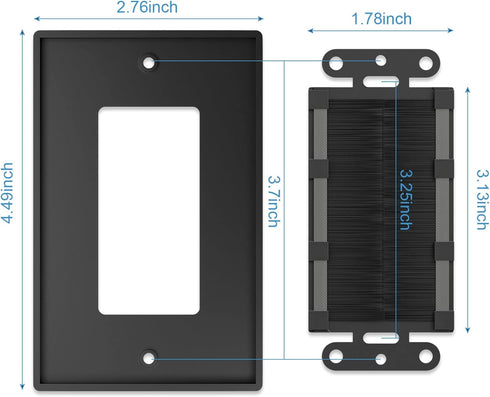 Iwillink Brush Wall Plate (2 Pack), Cable Pass Through Insert for Wires, Single Gang Access Strap for HDTV