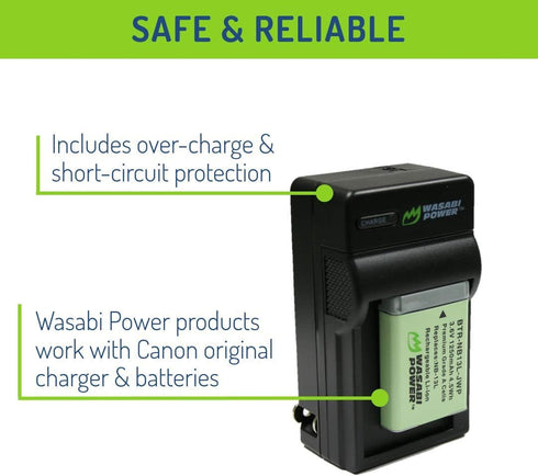 Wasabi Power NB-13L Battery (2-Pack) and Charger for Canon PowerShot G1 X, G5 X, G7 X, SX620 HS, SX740 HS
