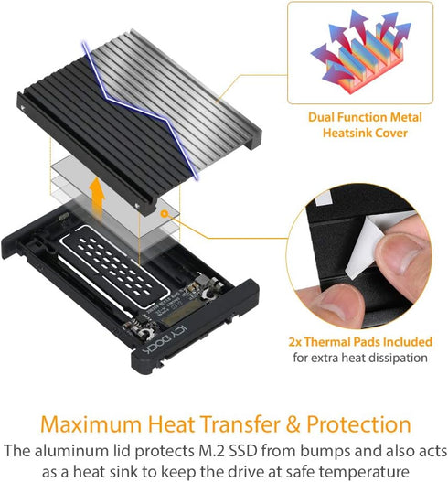 ICY DOCK M.2 PCIe 3.0/4.0 NVMe SSD to 2.5" U.2 SSD Converter with Heatsink | EZConvert MB705M2P-B