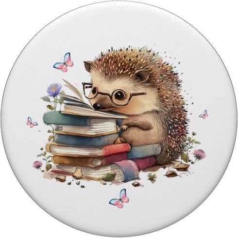 Cute Book Nerd Hedgehog Butterfly Flowers Girls Reading PopSockets Standard PopGrip