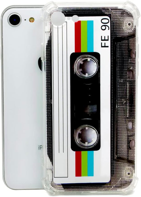 FAteam Case for iPhone SE (2022/2020) & iPhone 7/8 with Reinforced Corners TPU Soft Bumper Anti-Scratch Retro Cassette