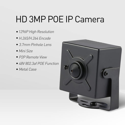 Revotech HD 3MP Mini Security POE IP Camera, 3.7 mm Pinhole Small Indoor Camera for Remote View CCTV Video