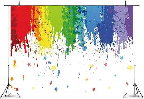 7x5ft White Paint Splatter Background, Abstract Art Birthday Party Colorful Graffiti Wall Photography Supplies