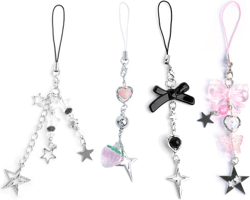 Ruittos 1-4PCS Cute Phone Charms Aesthetic Y2K Cellphone Charms Strap Pink Strawberry