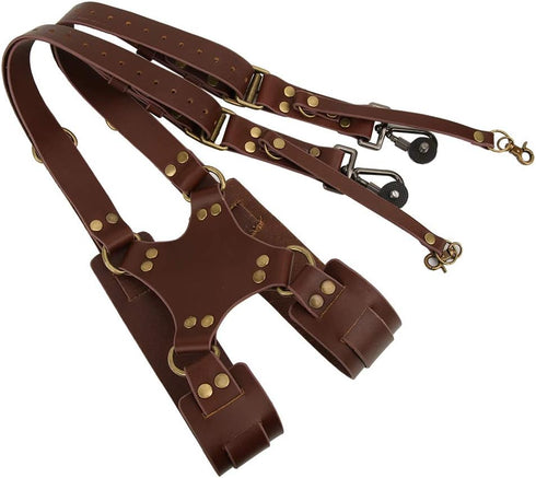 Qiilu Leather Camera Strap, Adjustable Dual Leather Rivet Shoulder Strap for Digital Cameras