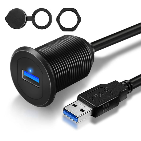 USB 3.0 Car Mount Flush Cable with LED Indicator, USB3.0 Male to Female Extension for Car Truck Boat Motorcycle