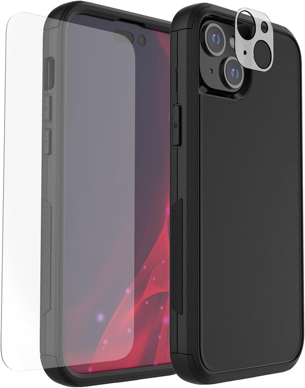 iPhone 15 Plus Heavy Duty Case - Rugged, Shockproof, Drop Proof, 6.7" with Built-in Glass Protector, Wireless Charging