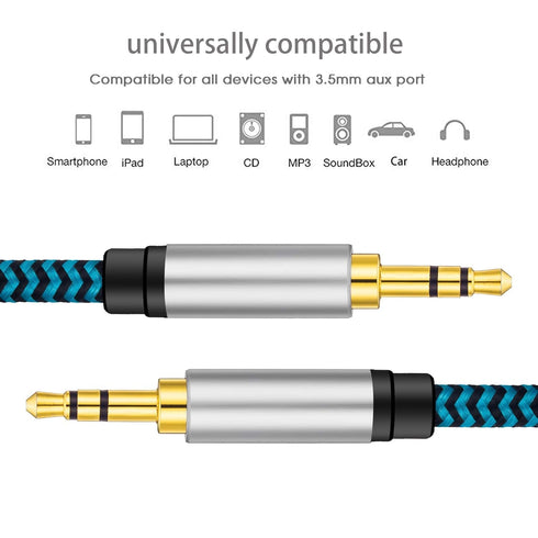 Hftywy 5ft/1.5M, 3.5mm 3.5mm Aux Cord Nylon Braided Audio Cable Headphone Cable Male to Male Aux Cord for Car