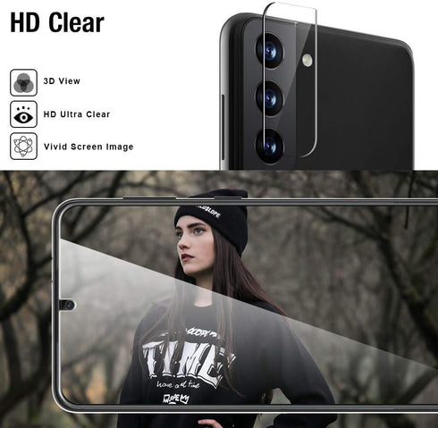 TOCOL 6 Pack Compatible with Samsung Galaxy S21 5G - 3 Pack Tempered Glass Screen Protector and 3 Pack Camera Lens