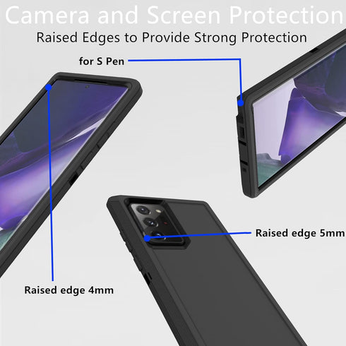 for Samsung Galaxy Note 20 Ultra Case, Heavy Duty Defender Dustproof Shockproof Protection 3 in 1 Rugged Cover, Black