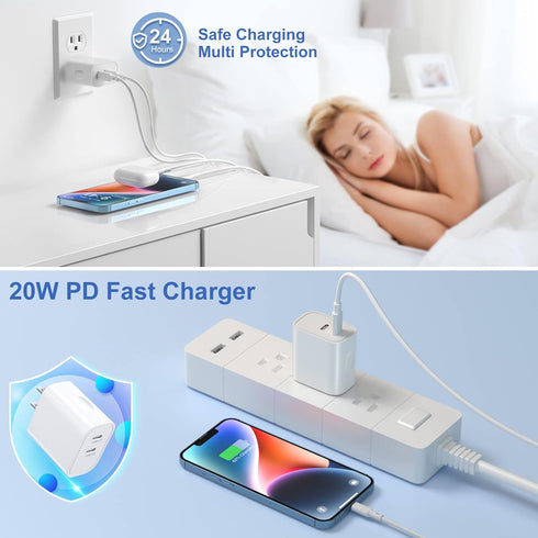 20W USB C Wall Charger Block, Costyle 3 Pack Dual Port Charging Block for iPhone 15 Pro 15 Plus 11 12 13 14 15 Pro Max