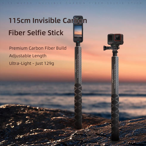 Jakoly 1.15m/45.3in Insta360 X5/X4/X3/ONE 1/4" 360 Carbon Fiber Invisible Selfie Stick for RS/ONE X, Internal Lock