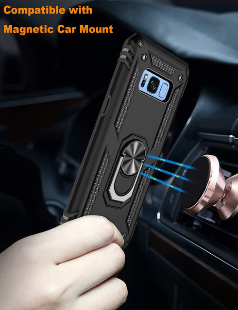 LUMARKE Galaxy S8 Case, Military Grade Protective Phone Cover Black, 16ft Drop Tested, Magnetic Ring Kickstand