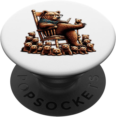 Charming Bear Reading Stories with Cubs Cute Animal PopSockets Standard PopGrip