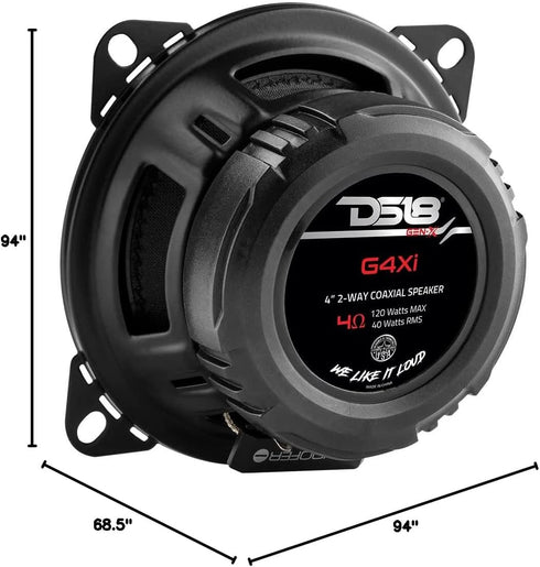 DS18 G4Xi GEN-X 4" 2-Way Coaxial Speakers - 120 Watts Max Power, Full Range Car Replacement Speaker - 2 Speakers