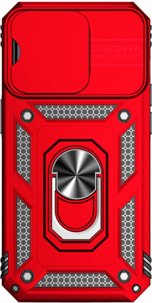 SunStory iPhone 13 Pro Case with HD Screen Protector, Slide Camera Cover, Rotated Ring Kickstand, Red
