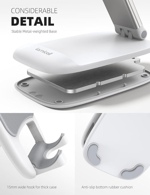 Lamicall Foldable Phone Stand for Desk, Height Adjustable Cell Phone Holder, Portable Cradle for iPhone 13 Pro Max