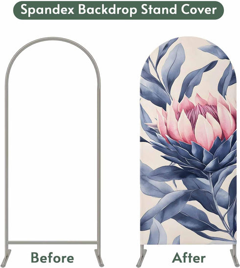 Jnbasdffb 7.2 Blue Pink Botanical Wedding Arch Cover,Stretchy Spandex Arch Backdrop Stand Covers FT,Oil Painting Spring