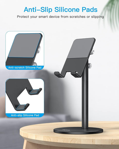 OMOTON Cell Phone Stand, Adjustable Height Aluminum Desktop Holder for iPhone 13/Mini/Pro/Max, All Smartphones