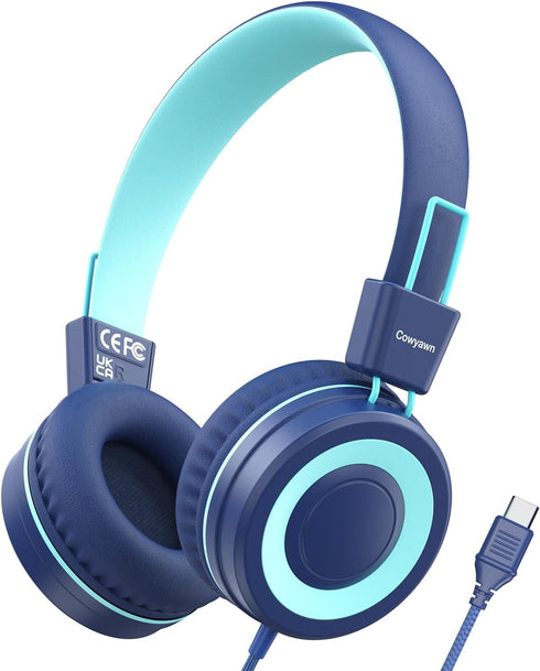 Kids Headphones, Upgrade USB Type C Kids Headphones for School, 94dB Volume Limit Wired On-Ear Headset for