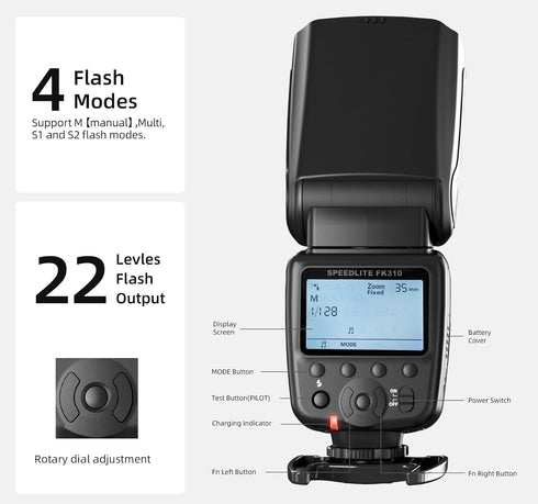 PHOTOOLEX LCD Camera Flash Speedlite for Canon Nikon Sony Panasonic Olympus Fujifilm Pentax and Other SLR Cameras