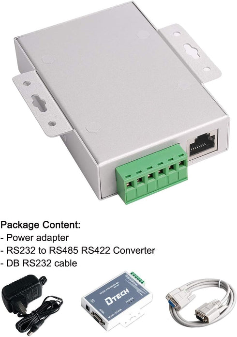 DTECH Active Isolated RS232 to RS485 RS422 Converter with RJ45 Serial Port, DB9 Cable, Power Adapter