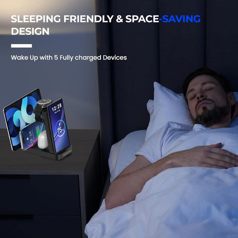 Wireless Charging Station for Samsung, 5 in 1 Wireless Charger Stand Dock for Multiple Devices, Fast Charging for Galaxy