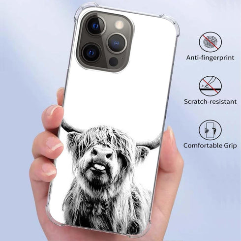 Scottish Highland Cattle Phone Case Compatible with iPhone 14 Pro Max, Hippie Wild Cow Animal Cover for Teens Men Women, Trendy Cool TPU Bumper Case Cover for iPhone 14 Pro Max