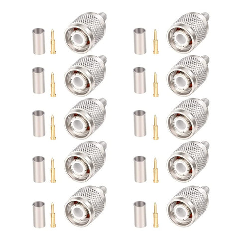 TNC Male Connector 10PCS, TNC Male Plug Crimp Connector for RG58/RG142/RG400/LMR195/KSR195/3D-FB Cable