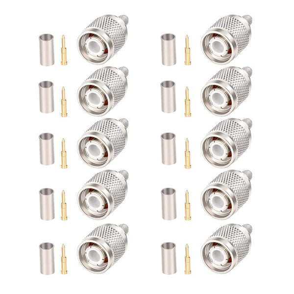 TNC Male Connector 10PCS, TNC Male Plug Crimp Connector for RG58/RG142/RG400/LMR195/KSR195/3D-FB Cable
