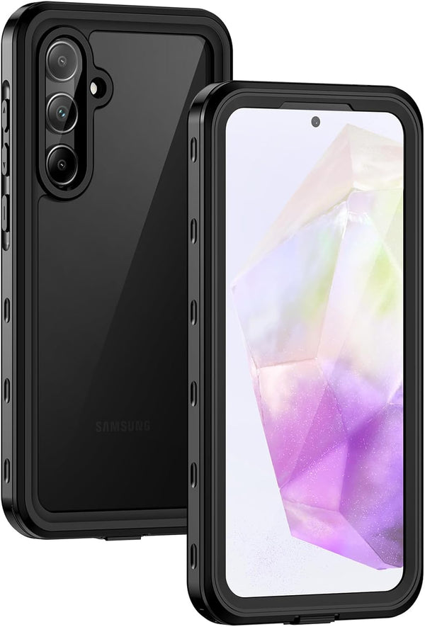 Lanhiem Rugged Case for Samsung Galaxy A35 5G, IP68 Waterproof, Dustproof, Built-in Screen Protector, Black/Clear