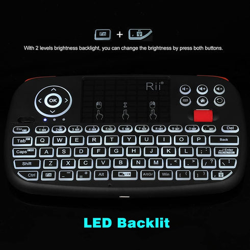 Rii (Upgrade) i4 Mini Bluetooth Keyboard: Blacklit Portable Wireless Keyboard with Touchpad for Smartphones and PC